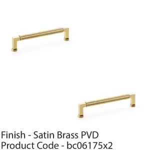 2 PACK - Square Knurled Pull Handle - Satin Brass - 160mm Centres Premium Drawer Door