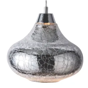 Crackle Pendant Glass & steel chrome effect LED Ceiling light