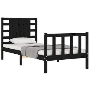 Berkfield Bed Frame with Headboard Black Small Single Solid Wood