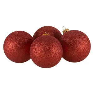 Xmas Glitter Shatterproof Baubles (Set of 4) Red