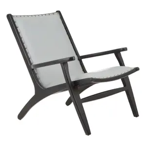 Kendari Grey Leather and Teak Wood Chair