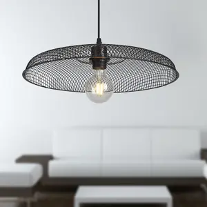 First Choice Lighting Cassidy Large Black Mesh Easy Fit Metal Pendant Shade