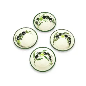 Buena Vida Hand Painted Olive Ceramic Kitchen Dining Set of 4 Tapas Bowls (Diam) 12cm