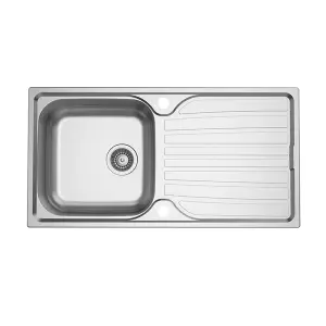 Clearwater Verdi Large Single Bowl and Drainer Stainless Steel Kitchen Sink 965x500mm - VE96