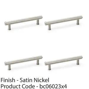 4 PACK - Knurled T Bar Pull Handle - Satin Nickel - 128mm Centres Premium Drawer Door