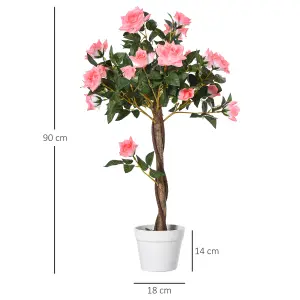 Outsunny 90cm Artificial Rose Tree, Fake Decorative Plant, Pink