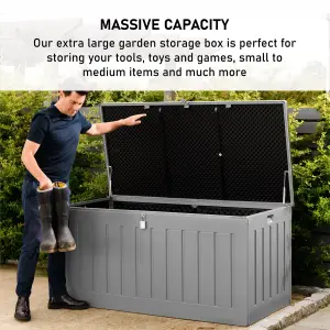 Olsen & Smith 830L Capacity Outdoor Garden Storage Box Plastic Shed - Weatherproof & Sit On with Wood Effect Chest