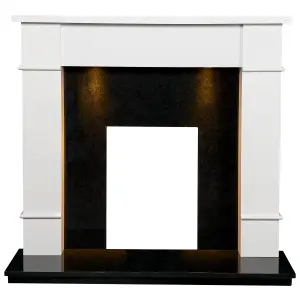 Adam Linton Surround in Pure White & Black Granite Stone with Downlights, 48 Inch