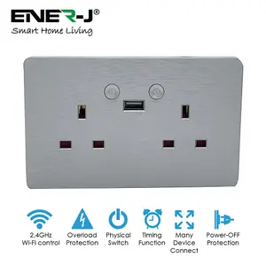 Smart Wi-Fi 13A Wi-Fi Twin Wall Sockets with 1 USB Ports Silver Brushed Finish