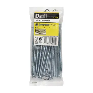 Diall Double-countersunk Zinc-plated Carbon steel Screw (Dia)5mm (L)100mm, Pack of 20