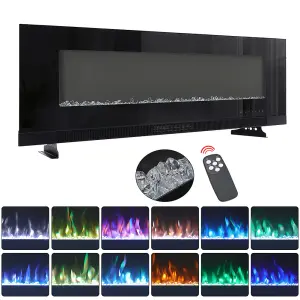 Black Electric Fire Wall Mount or Inset Fireplace 12 Flame Colors with Remote Control and Freestanding Legs 72 inch