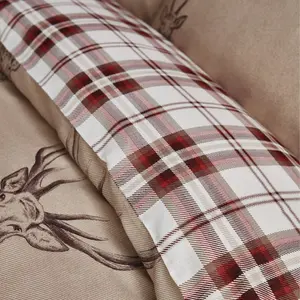 Stag Check Reversible Duvet Cover Set with Pillowcases Beige / Double Duvet Cover + 2 Standard Pillowcases