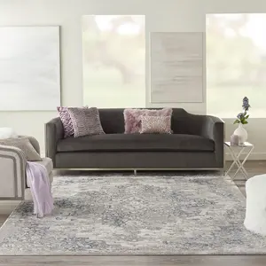 Beige Blue Modern Floral Optical Easy to Clean Rug for Living Room and Bedroom-160cm X 221cm