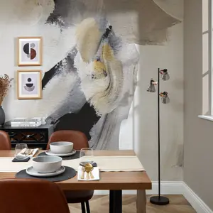 Contemporary Wall Art Mural In Charcoal and Stone And White (450cm x 240cm)