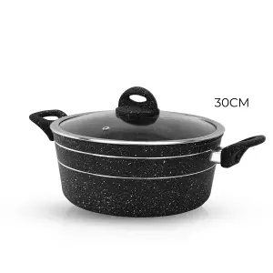 Royalford 30Cm Casserole Dish with Tempered Glass Lid Cooking Pot, Induction Stockpot Saucepan with Non-Stick Granite Coating