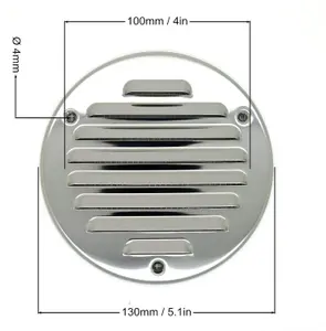 Chrome Louvred Wall Vent Grille with Flyscreen, Fits 100 mm / 4 in Ducts, Round Ventilation Grille with Flat Back