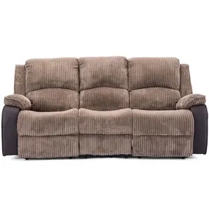 Postana Electric High Back Jumbo Cord Fabric Recliner 3 Seater Sofa (Brown)