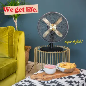 Russell Hobbs Desk Fan Electric Cooling Brushed Gold & Black 3 Speed RHMDF1201BG