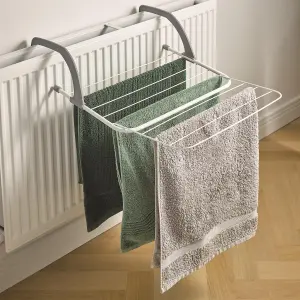 Hanging Radiator Dryer Rack - Space Saving Foldable Extendable Drying Airer with 9 Large Capacity Rails for Clothes & Towels