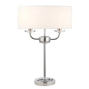 Luminosa Nixon 2 Light Table Lamp Nickel Plate, White Silk Effect, Crystal Glass, E14