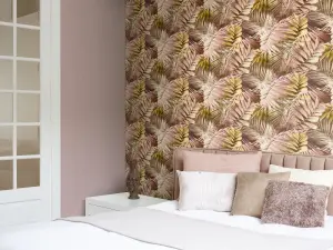 Grandeco Antigua Palm Pink & Ochre Palm Leaf Wallpaper