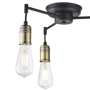 Hixley Matt Steel Black Antique brass effect 3 Lamp LED Ceiling light