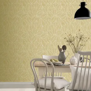 Arthouse Leaf Lines Ochre Wallpaper