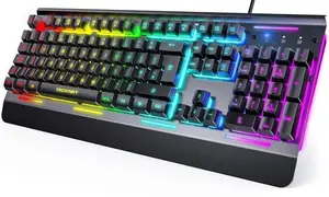 TECKNET RGB Gaming Keyboard, 105 Keys, All-Metal Panel, 15-Zone RGB Illumination, Backlit Quiet Computer Keyboard, Wrist Rest, 25 Anti-Ghosting Keys