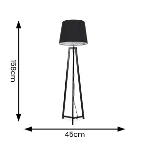 ValueLights Lottie Black Wood Tripod Floor Lamp with Black Tapered Shade - LED Bulb Included