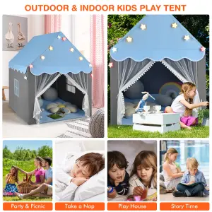 Costway Kids Tent Playhouse w/Windows Star Lights Mat Zippers Play Teepee Gift