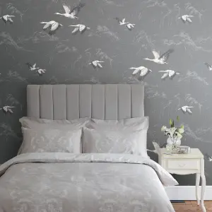 Laura Ashley Animalia Dark steel Bird Smooth Wallpaper Sample