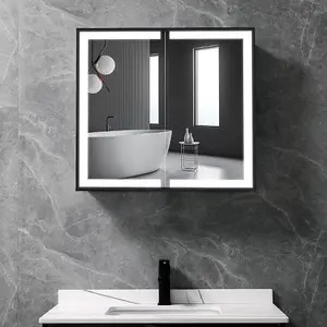 Double Door Anti Fog LED Illuminated Mirrored Bathroom Cabinet with Shaver Socket&Bluetooth Speaker W 650 x H 600 mm