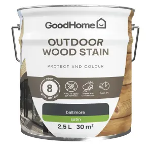 GoodHome Outdoor Baltimore Satin Quick dry Wood stain, 2.5L