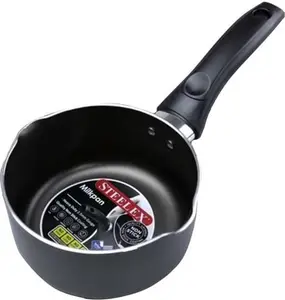 STEELEX Non-Stick Milk Pan 16cm With Dual Double Pouring Lips Non-Stick Aluminium Small Milk Pan Deep Milk Pot Water Boiling Saucepan, Grey (AL8016)