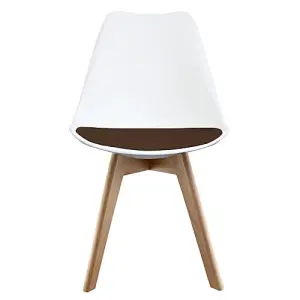 Soho White & Chocolate Plastic Dining Chair with Squared Light Wood Legs