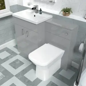 Nes Home 1100mm Freestanding Grey Basin Vanity Unit & Back To Wall Toilet