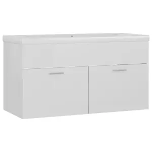 Berkfield Sink Cabinet with Built-in Basin High Gloss White Engineered Wood