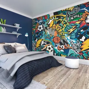 Origin Murals Sports Graffiti Blue Paste the Wall Mural 350cm wide x 280m high