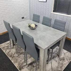 Dining Table and 6 Chairs Stone Grey Effect Wood Table 6 Grey Leather Chairs Dining Room