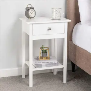 CHRISTOW White Bedside Table With Shelf & Drawer Bedroom Nightstand 60cm X 40cm X 30cm