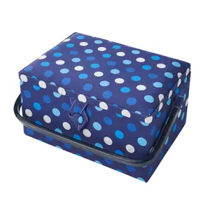 Medium Sewing Basket Navy Spot 18.5 x 26 x 15cm - Sewing Online GA1123M