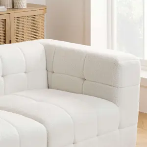 3 Seater Sofa Settee White Boucle Teddy Fabric Birlea Cloud