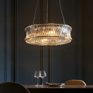 Luminosa Vittoria Pendant Ceiling Light Bright Nickel Plate, Crystal And Clear Glass