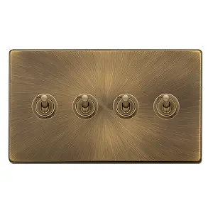 Antique Brass Screwless Plate 4 Gang 2 Way 10AX Toggle Light Switch - SE Home