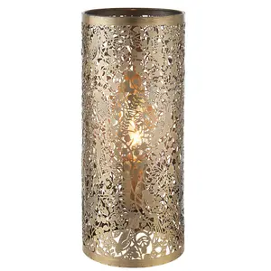 2 PACK - Pattern Table Lamp Light Aged Brass Floral Bird Metal Cylindrical Shade