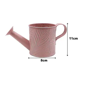 Watering Can Metal 1.1L Pastel Pink Planter 11cm Long Spout Emboss Leaf Garden