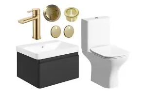 Aquarius Sophie 605MM Vanity Unit Matt Black WC Set with Brushed Brass Finishes