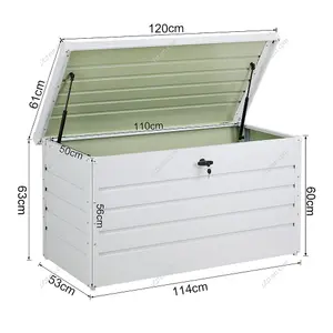 114cm W Galvanized Steel Outdoor Storage Patio Box  Garden Tool Cabinet with Lockable Lid, White