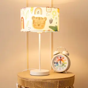 ValueLights Charles White Metal Single Stem Table Lamp with Cartoon Lamp Shade and LED Bulb