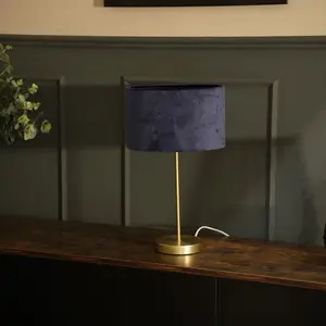 Dadiva Brushed Chrome Stem Table Lamp with Grey Velvet Reni Shade Gold / Navy / No